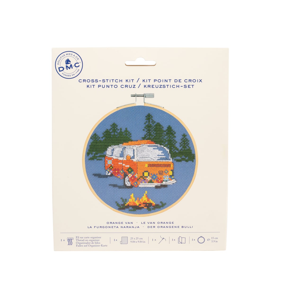KIT DE PUNTO  DE CRUZ “FURGONETA NARANJA”