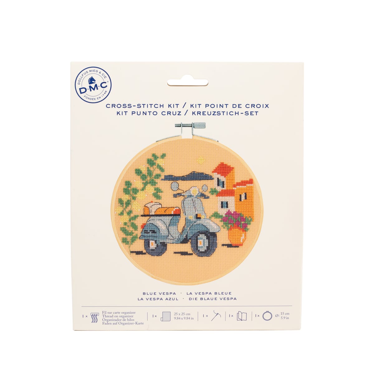KIT DE PUNTO  DE CRUZ “LA VESPA AZUL”